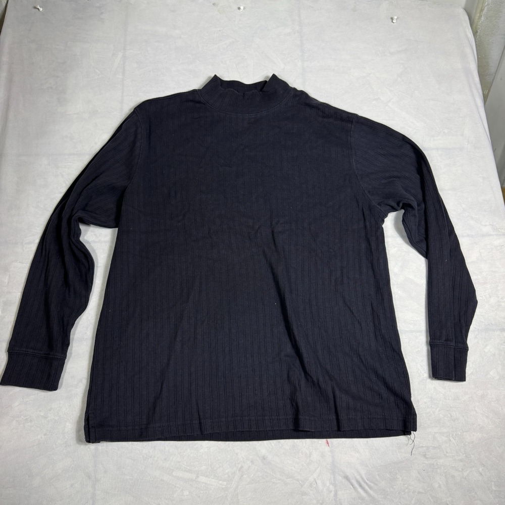 Covington Mens Pullover Sweater Black Ribbed Knit Mock Neck Slit Hem Winter XL